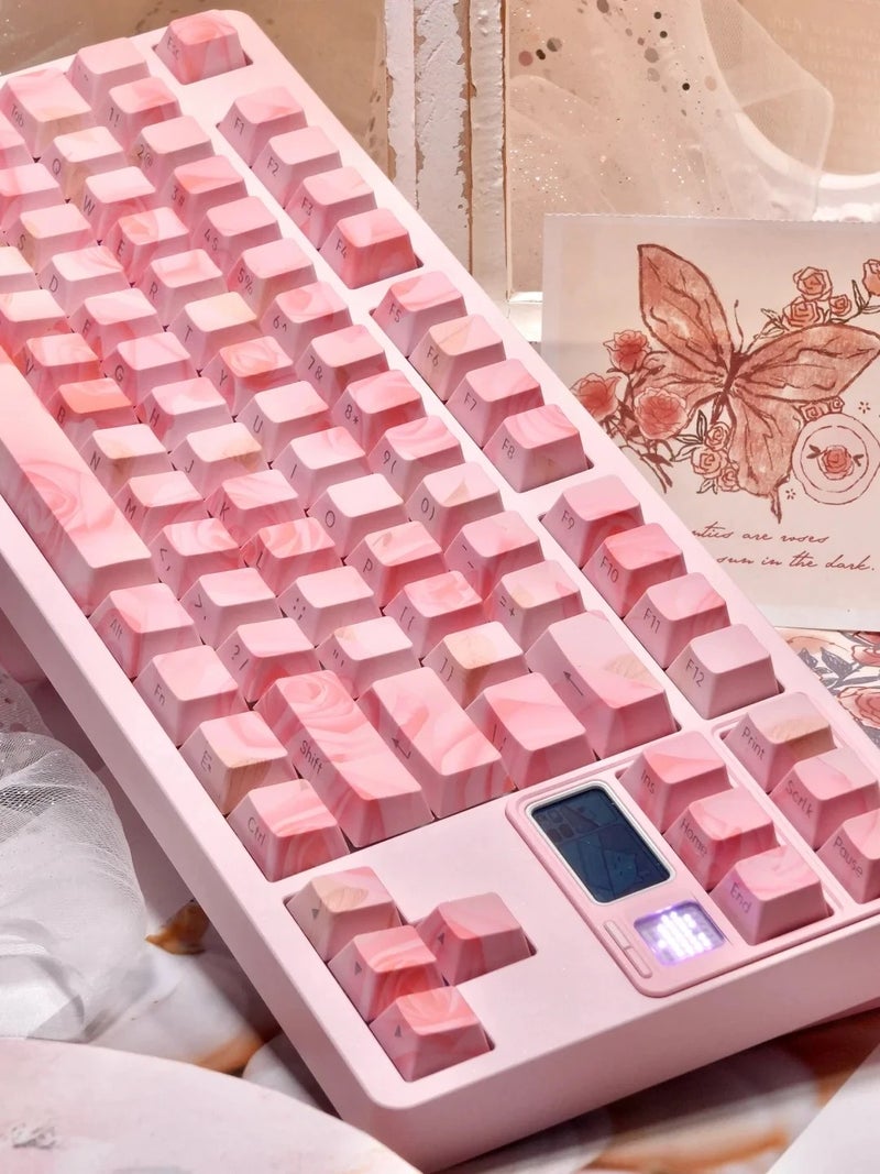 Bluejw High Quality 84-Key Mechanical Gaming Keyboard - Rose Pink PBT Cherry Profile Side Print Keycaps - Image 4
